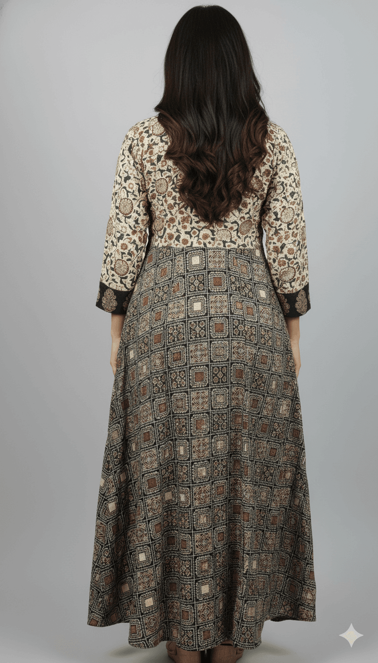 Pure Cotton Block Print Ajragh Bagh - back view