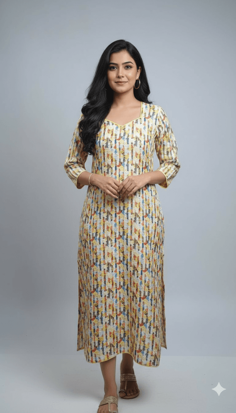 Raw Silk Off White Printed with Sequence Detailing